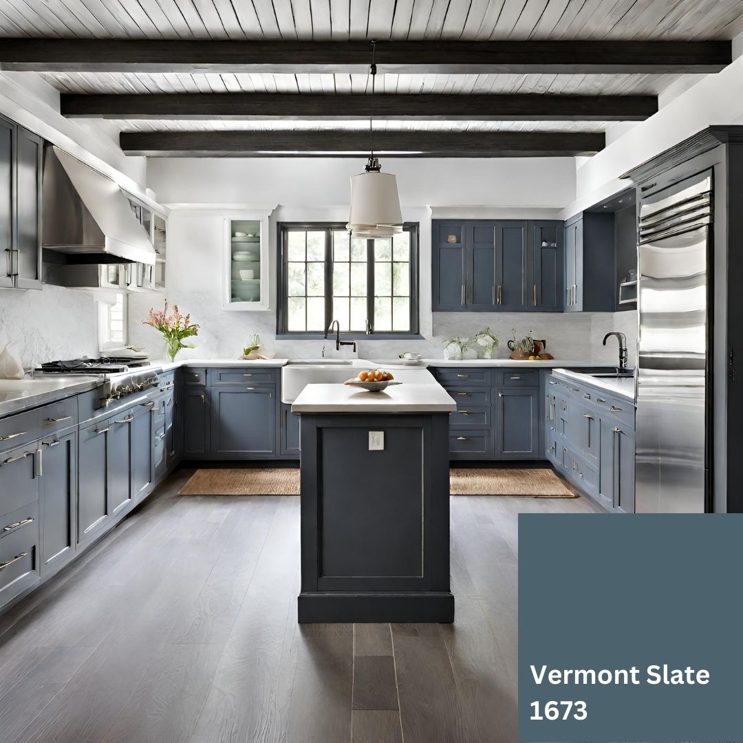 Kitchen Cabinets Painted With Benjamin Moore Vermont Slate